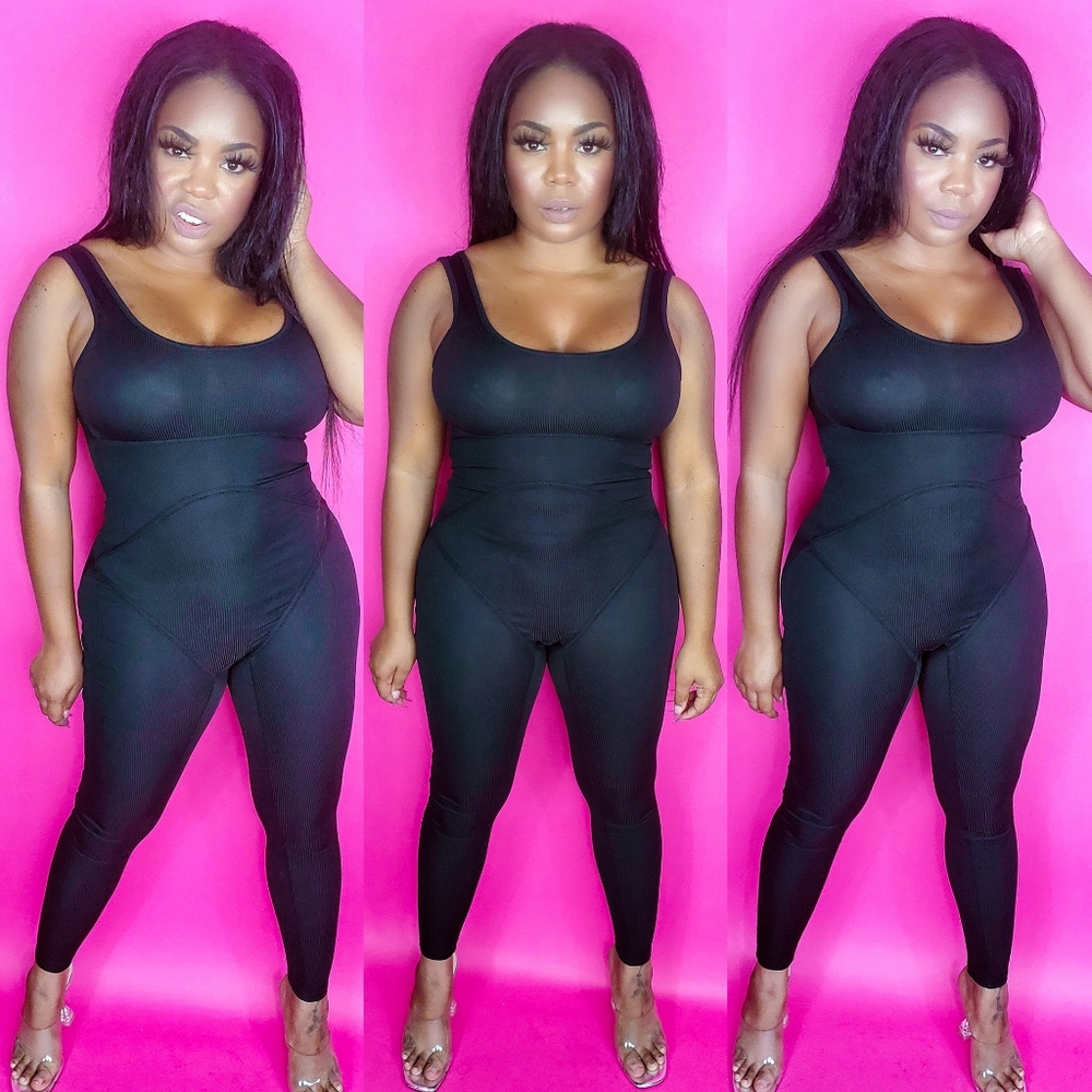 "Model Energy" Ribbed Backless Jumpsuit